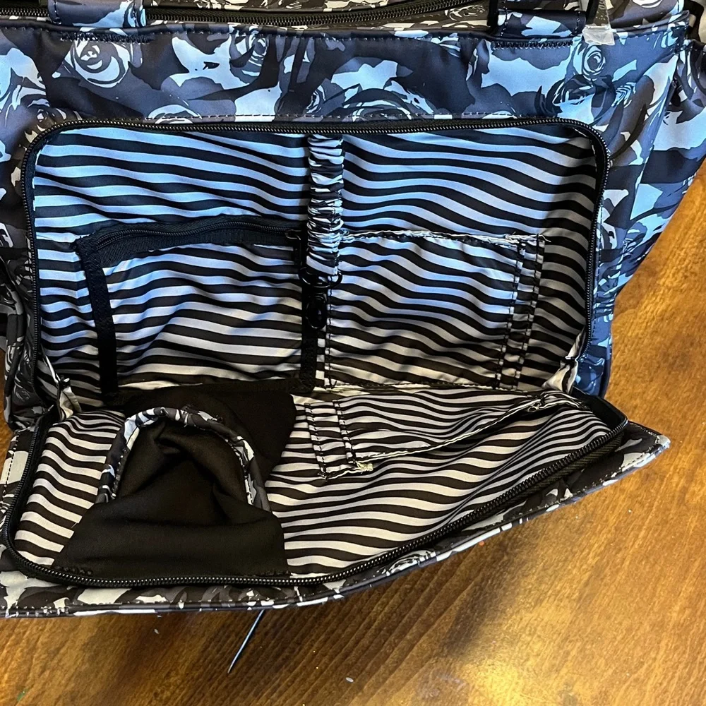 Jujube Be Classy Tote Diaper Bag, Black Petals Grey Floral Pockets, Changing Pad